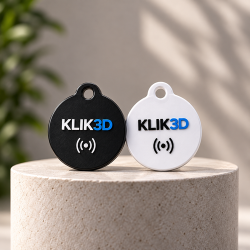 KLIK Badge NFC tags in black and white